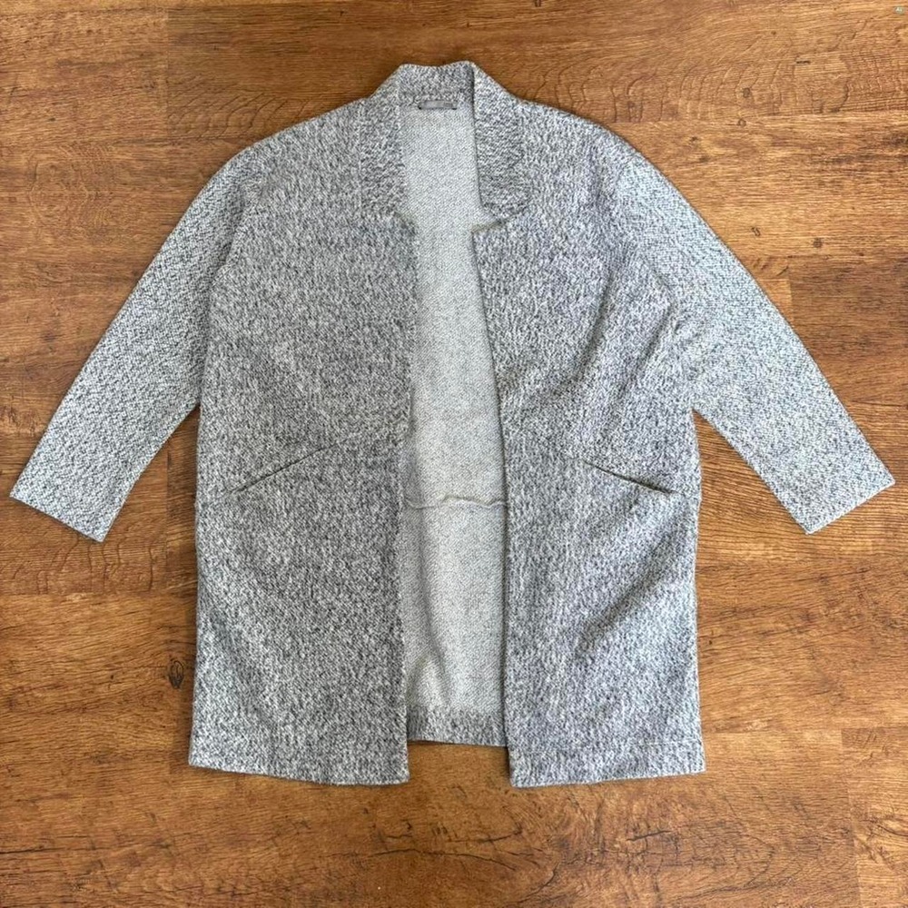 Zara Collection Grey Open Front Cardigan Sweater Longline Knit Large